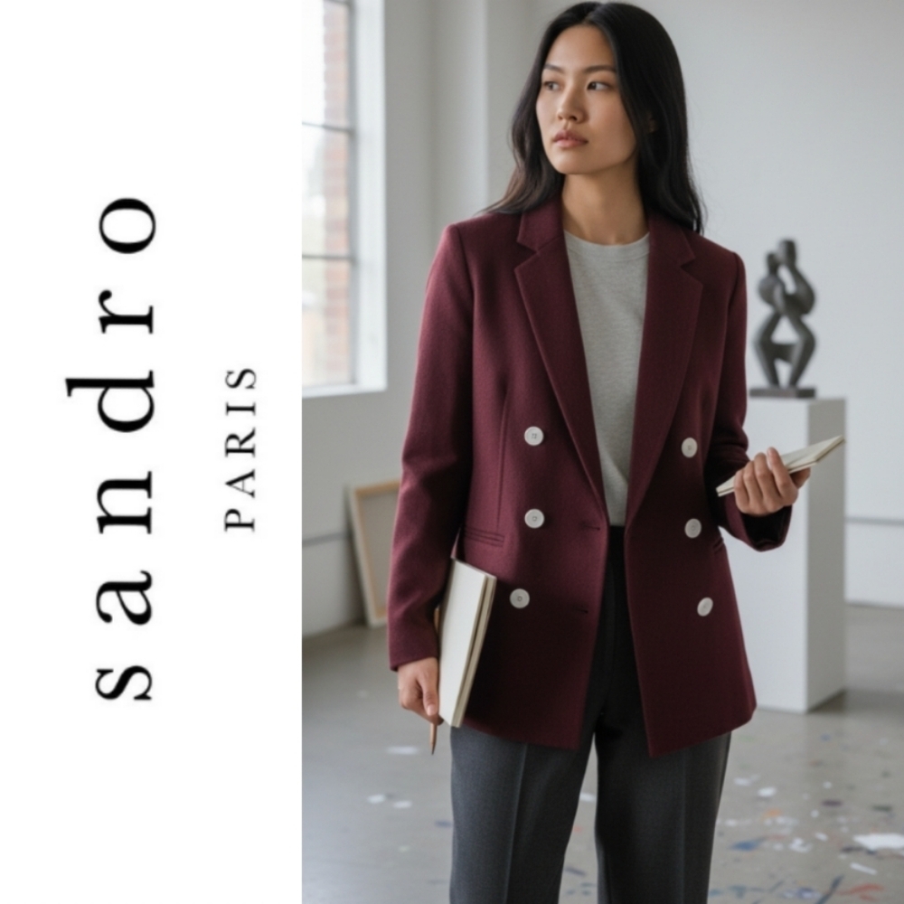 Sandro Paris Wool Maroon Blazer Jacket